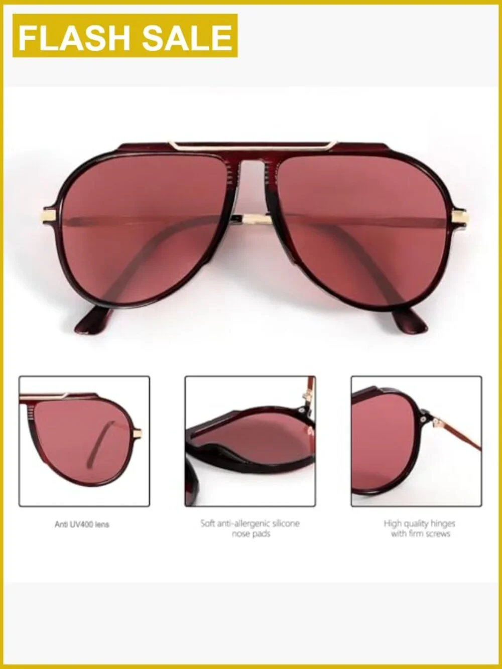 Oversized Aviator Sunglasses Retro Gold Metal Square Shades